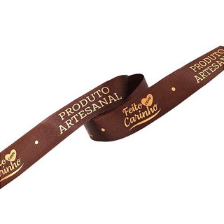 Fita em Cetim 22mmx10m Produto Artesanal Feito com Carinho Marrom e Rose Gold 773 Progresso - Rizzo Embalagens em Oferta na Shopee