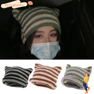 OYY Japonês Gorro Chapéu Casual Boné Fofo Orelhas De Gato Feminino De Outono Inverno Listrado
