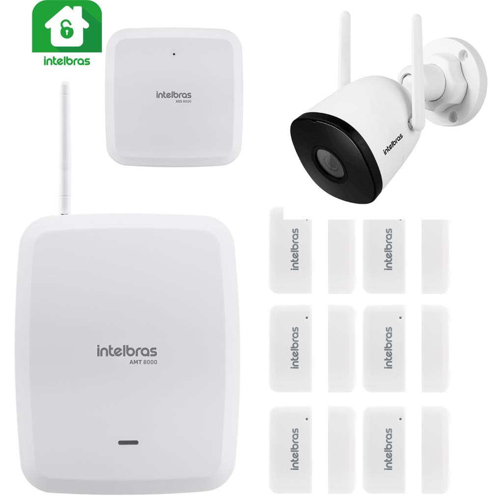 Kit Alarme Sem Fio Intelbras AMT 8000 + 6 Sensores + Câmera Full HD Externo | Si