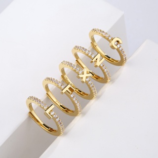 Vnox 26 Lettes Gold Luxury Ring , Anel Brilhante De Zircônio Inicial , Anéis Ajustáveis De Abertura Para Mulheres em Oferta na Shopee