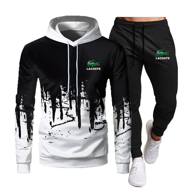 2021 Novo Conjunto De Capuzes Lacoste Para Homens + Calças De 2 Peças Harajuku Roupa Esportiva Outono Inverno Fatos De Treino Casual