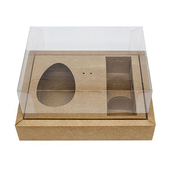 Caixa Ovo de Colher com Moldura 3 Bombons - Meio Ovo de 100g a 150g - Kraft - 5unidades - Assk - Rizzo Distribuidora