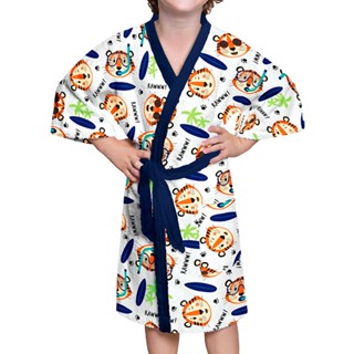 Roupão Felpudo Infantil Algodão Quimono Estampado Kids Lepper Cotton