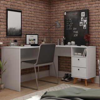 Escrivaninha Em L 2 Gavetas Havana Branco - Gelius em Oferta na Shopee
