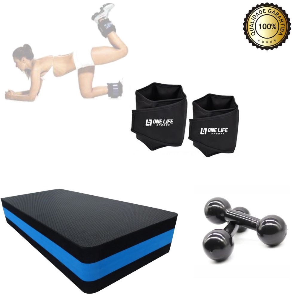 Kit Aeróbico Caneleira 2 Kg + Step + Halter 2kg