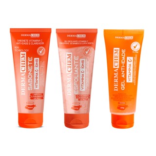 Kit 3un Vitamina C Dermachem - 1un Gel Esfoliante + 1un Sabonete Facial + 1un Gel Anti-Idade