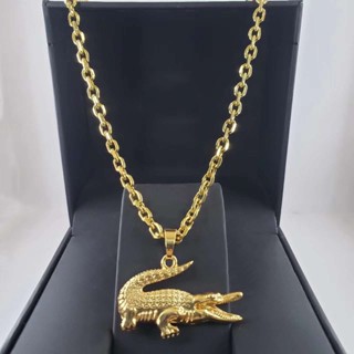 CONJUNTO corrente masculina banhada a 18K colares de cordao aço inox COM PINGENTE JACARE