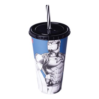 Copo Refrigerante de Plástico Para Colorir 700 ml com Tampa e Canudo Avengers Capitão América