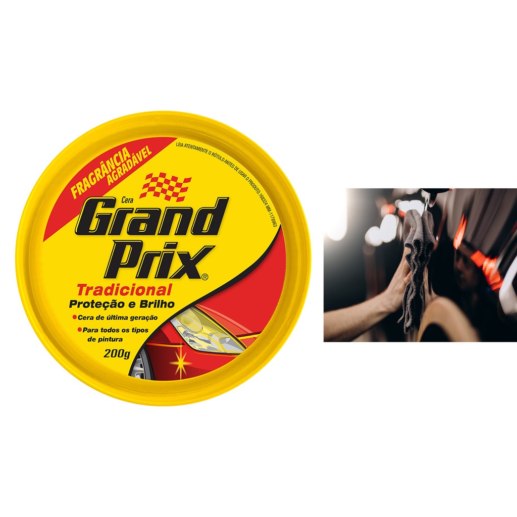 Cera em Pasta Tradicional Lata 200g GRAND PRIX - Cera Automotiva Carro em Pasta Auto Brilho e Proteção UV