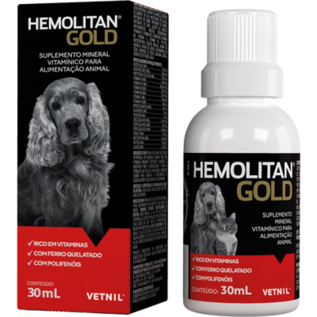 Hemolitan Gold 30ml Suplemento Vitamínico Cães Gatos Vetnil