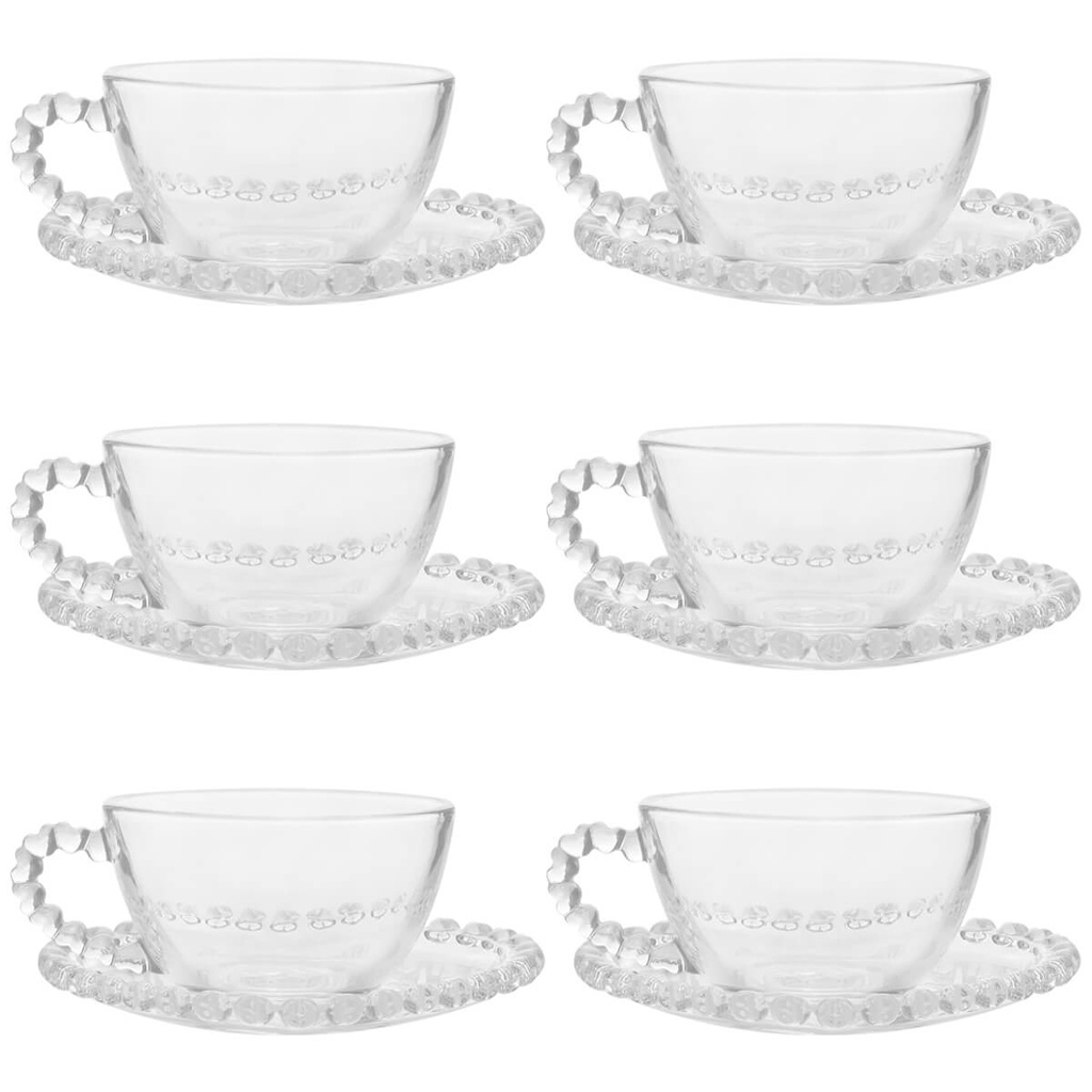 Kit 6 Xícaras Com Pires de Cristal Café Chá Coração 170ml em Oferta na Shopee