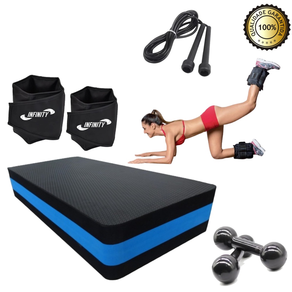Kit Cross Aeróbico  P/ Casa Caneleira 2 Kg + Step+Corda+Halter2kg