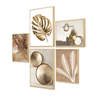 Kit 5 Quadros Decorativos Dourado Formas Abstrato Boho em Oferta na Shopee