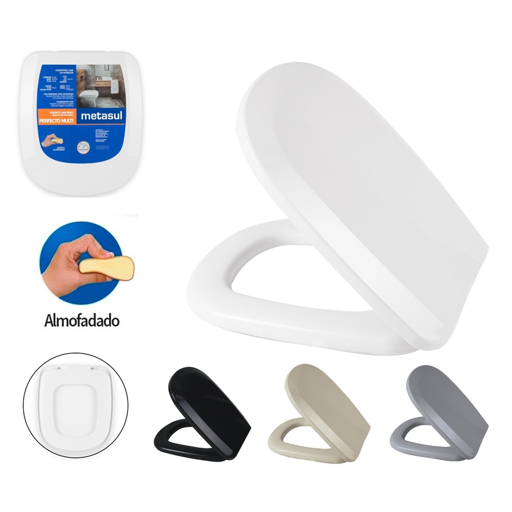 Assento Sanitário Almofadado Modelo Perfecto Multi – Metasul - Quadrado Retangular - Universal