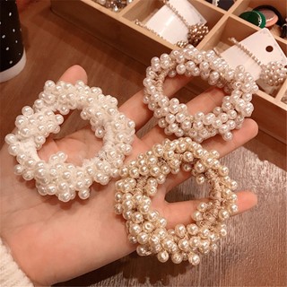 6 Cores Mulher Elegante Elástico De Cabelo Pérola Faixas De Borracha Para Rabo De Cavalo Acessórios