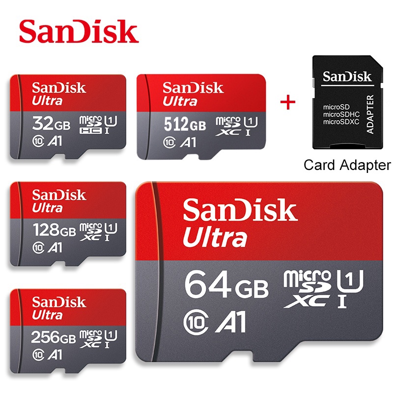 SanDisk Cartão De Memória A1 256GB 128GB 64GB 32GB U3 Micro SD Classe