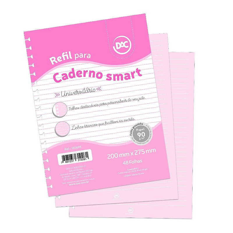 Refil Caderno Smart Universitário 48 Fls Rosa DAC