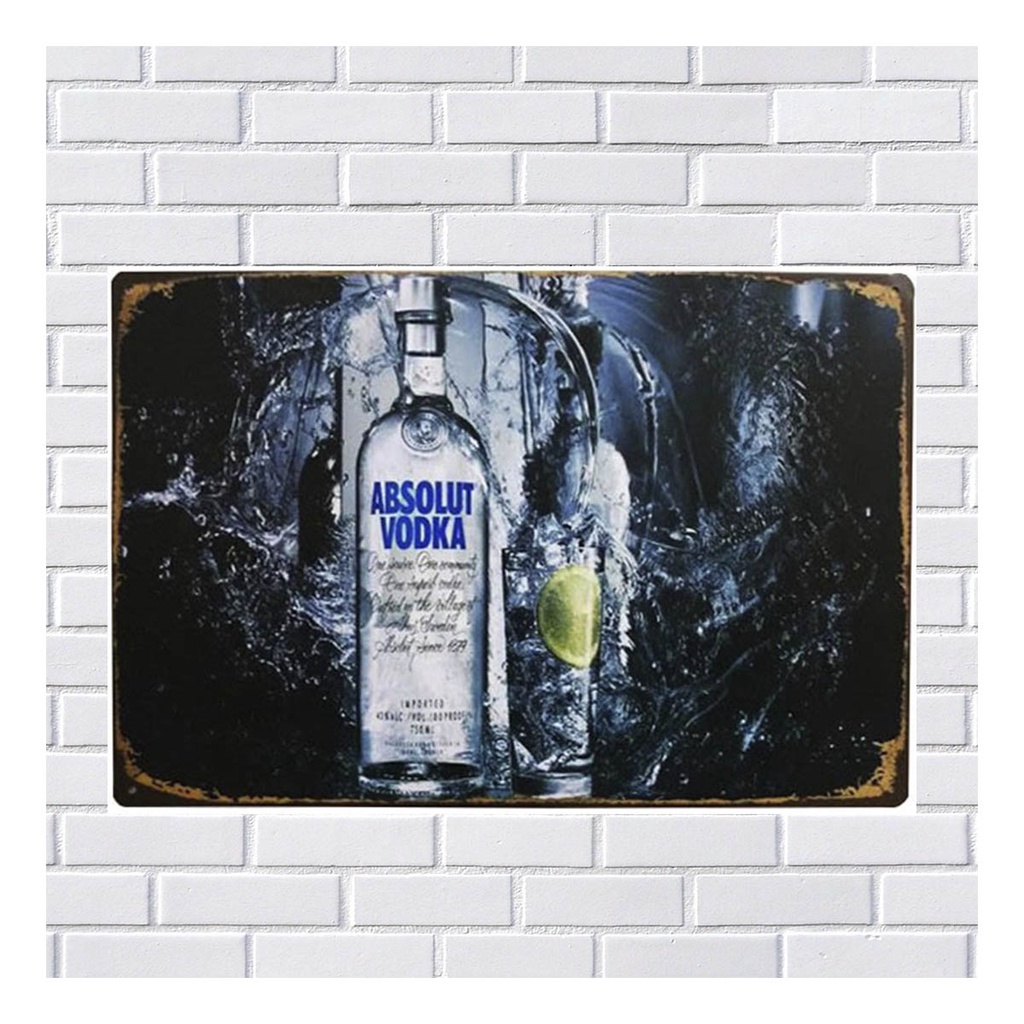 Placa de Metal Decorativa Vodka Com Limão 30x20cm Drink Bar