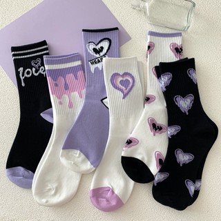 Meias Femininas De Cano Médio Roxo Outono E Inverno ins Versão Coreana Da Moda , Esportivas Versáteis Amável