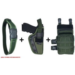 Coldre Militar Panqueca Parafuso Saque Rápido + 1 Cinto Guarnição N.A + Bornal Tático Modular Verde
