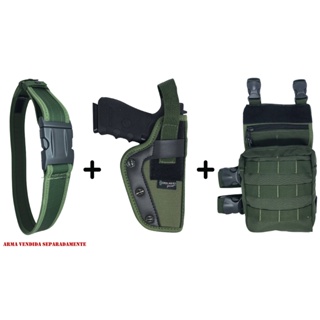 Coldre Militar Panqueca Parafuso Saque Rápido + 1 Cinto Guarnição N.A + Bornal Tático Modular Verde em Oferta na Shopee