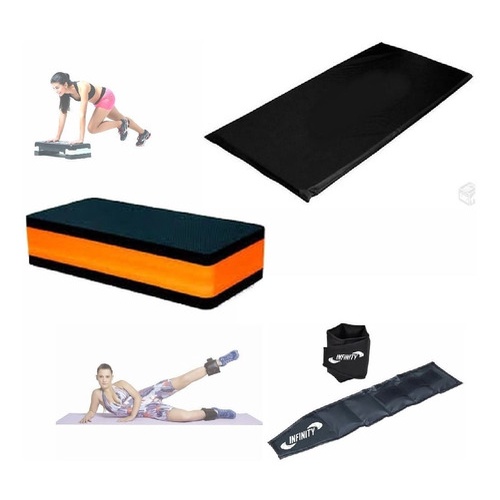 Kit Treino Funcional Em Casa Colchonete + Caneleira 4 Kg + Step