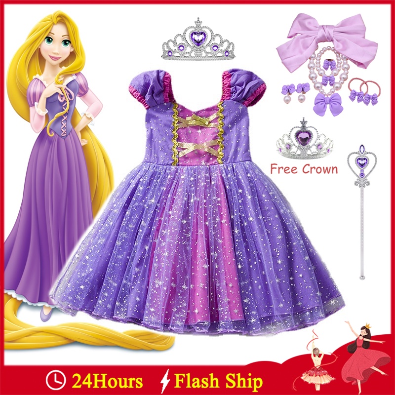 Sofia Rapunzel Roupas De Natal Para Crianças Menina Malha Lantejoulas Vestido De Luxo Bordado Com Laço Roxo Princesa Coroa Cosplay Traje Carnaval Conjunto Completo