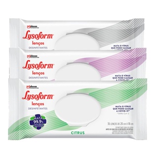 Kit Lysoform Lenço Umedecido Original 36 unidades + Lenço Citrus 36 un + Lenço Lavanda 36 un em Oferta na Shopee