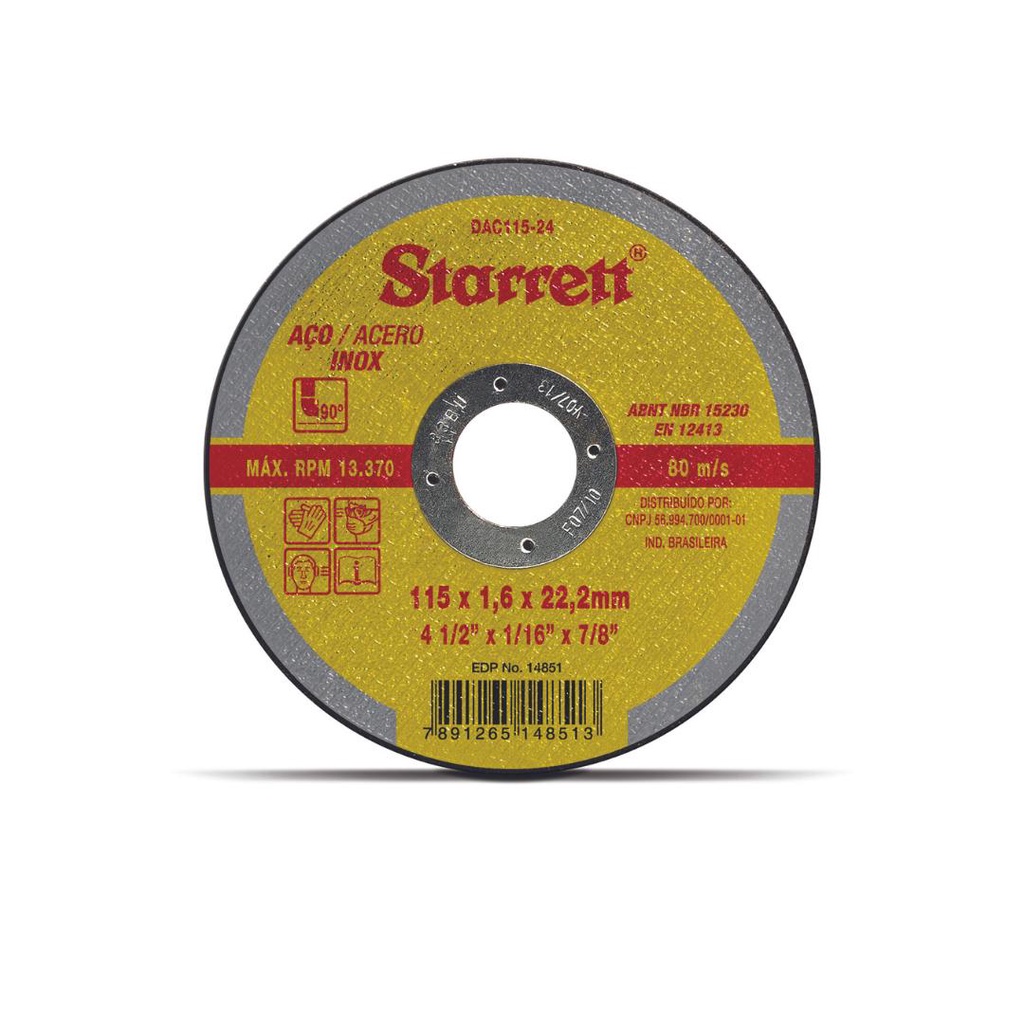 KIT C/ 5 Discos Abrasivos De Corte Tipo 41 Starrett aço carbono inox Dac115-24