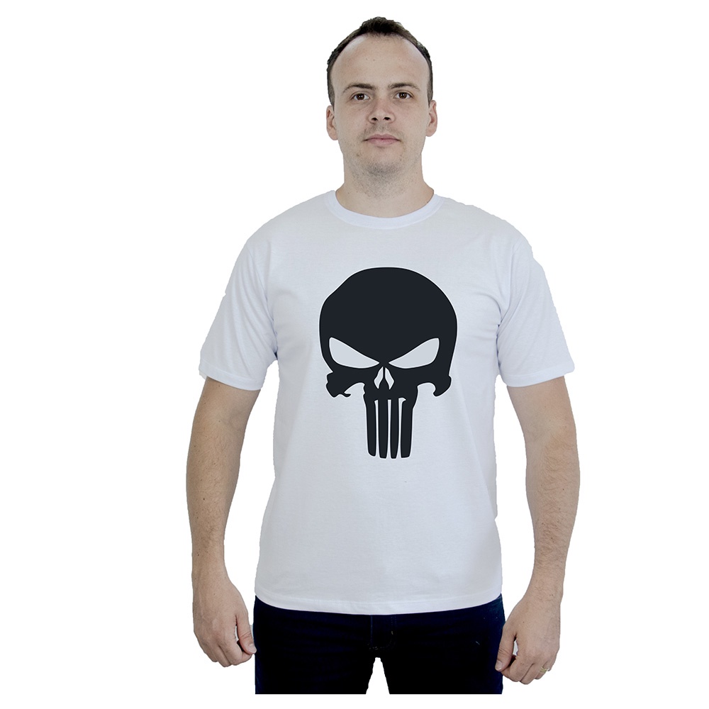Camiseta Lisa Algodão Feminina Masculina Gola Redonda Caveira