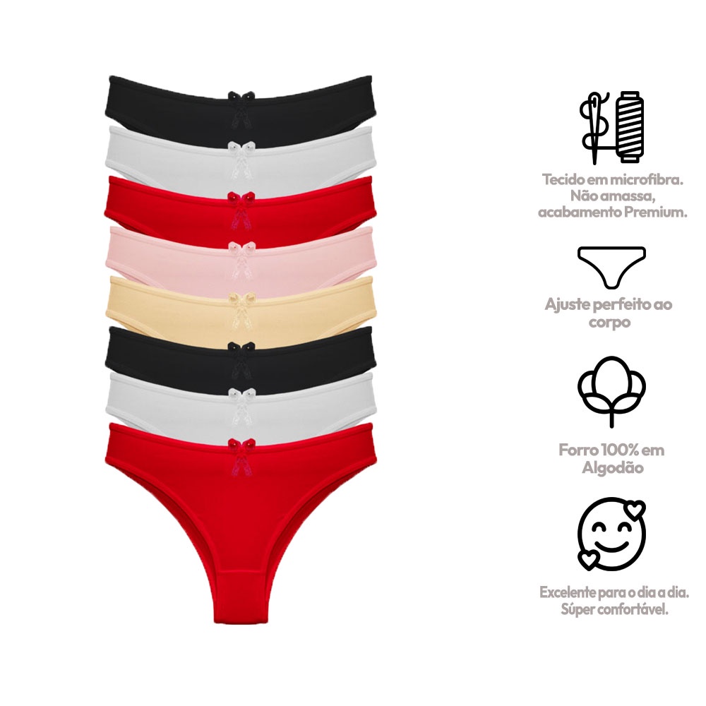 Kit com 8 Calcinhas  Lingerie Tanga de Microfibra em Oferta na Shopee