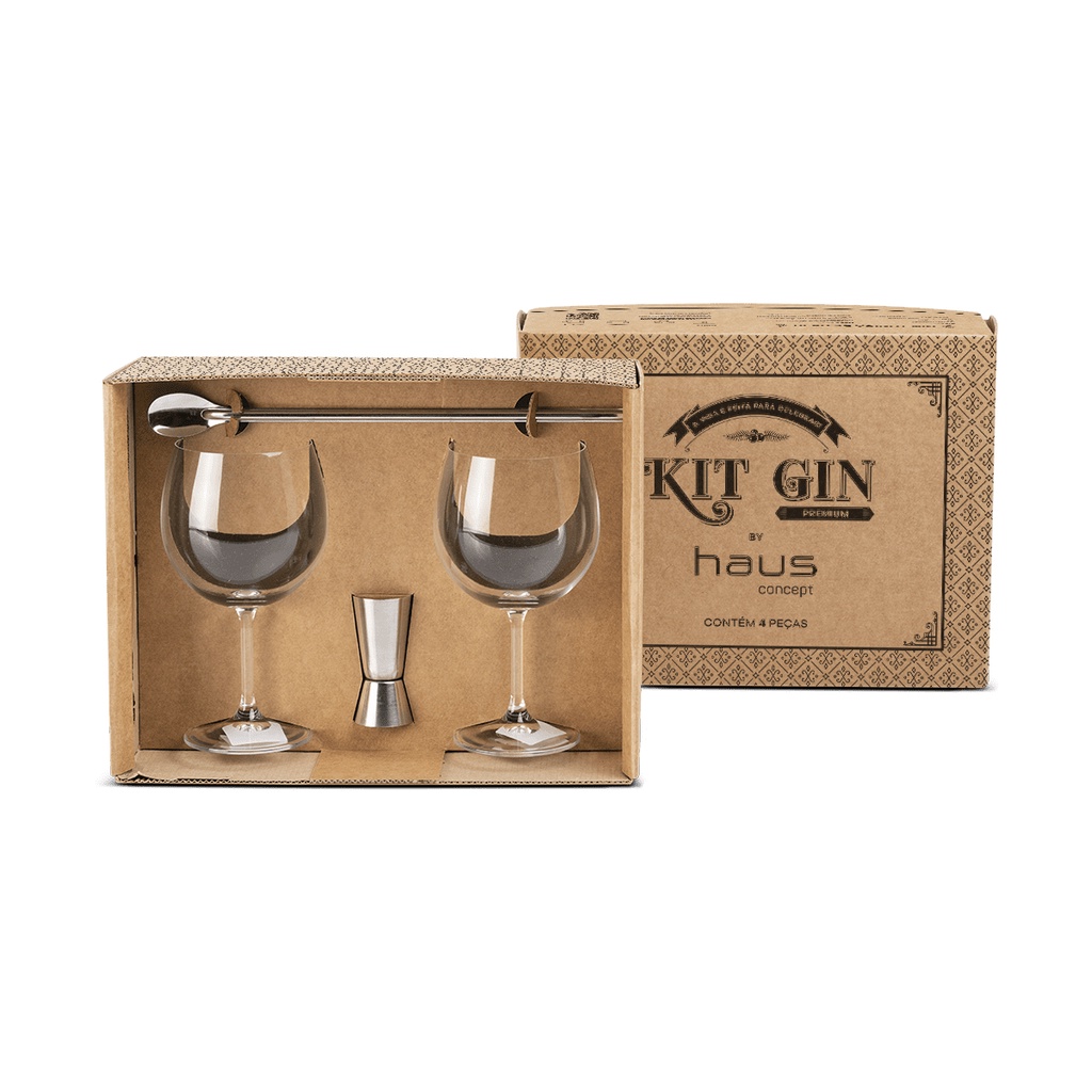 Kit Gin 2 Taças 600 ml + Dosador + Colher Haus Concept