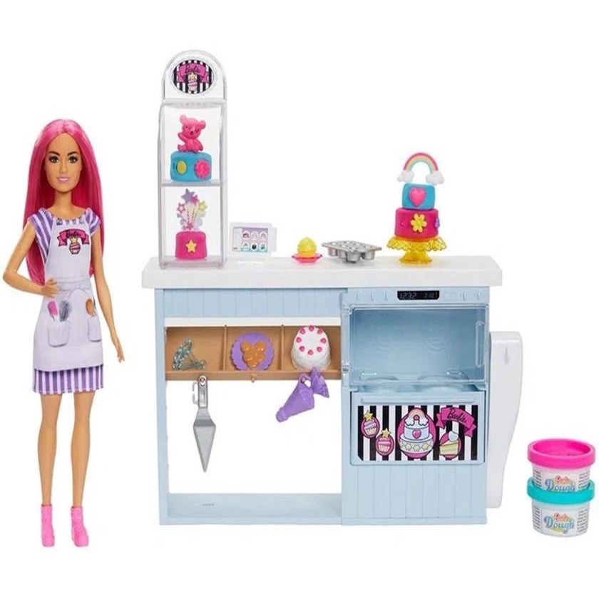 Barbie Padaria Confeitaria Bolinhos Cabelo Rosa Mattel Hgb73