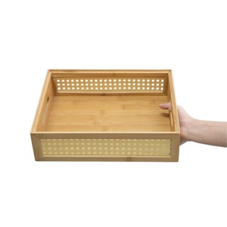 Caixa Organizadora empilhável de bambu e palhinha 32cm - Oikos