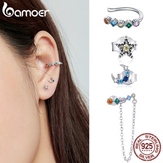 (1 Peça) Brincos Bamoer Silver Earrings Moon Star Stud Punho De Orelha De Corrente Longa Vários Modelos Declaração De Casamento Jóias SCE1064