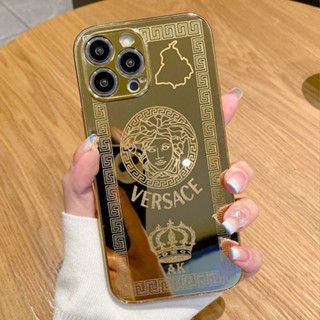 Capa De iPhone Com Efeito Espelho Dourado 24K Eletroplatado Em Acrílico Anti-Impacto Para 14 Pro Max 14 Plus 13 12 11 Xs XR