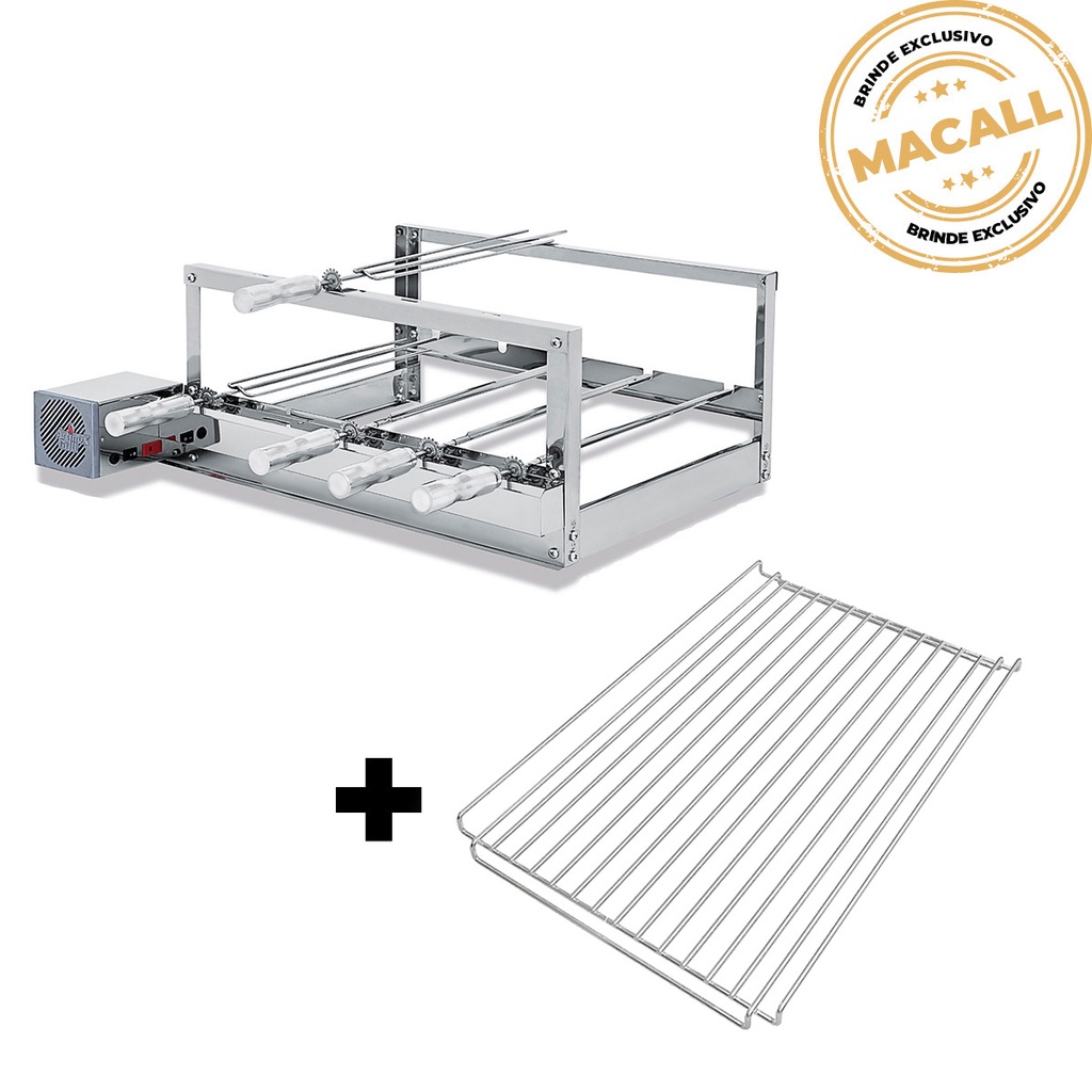 Churrasqueira Giratória Inox 5 Espetos 2 Andares The Grill + Grelha Auxiliar