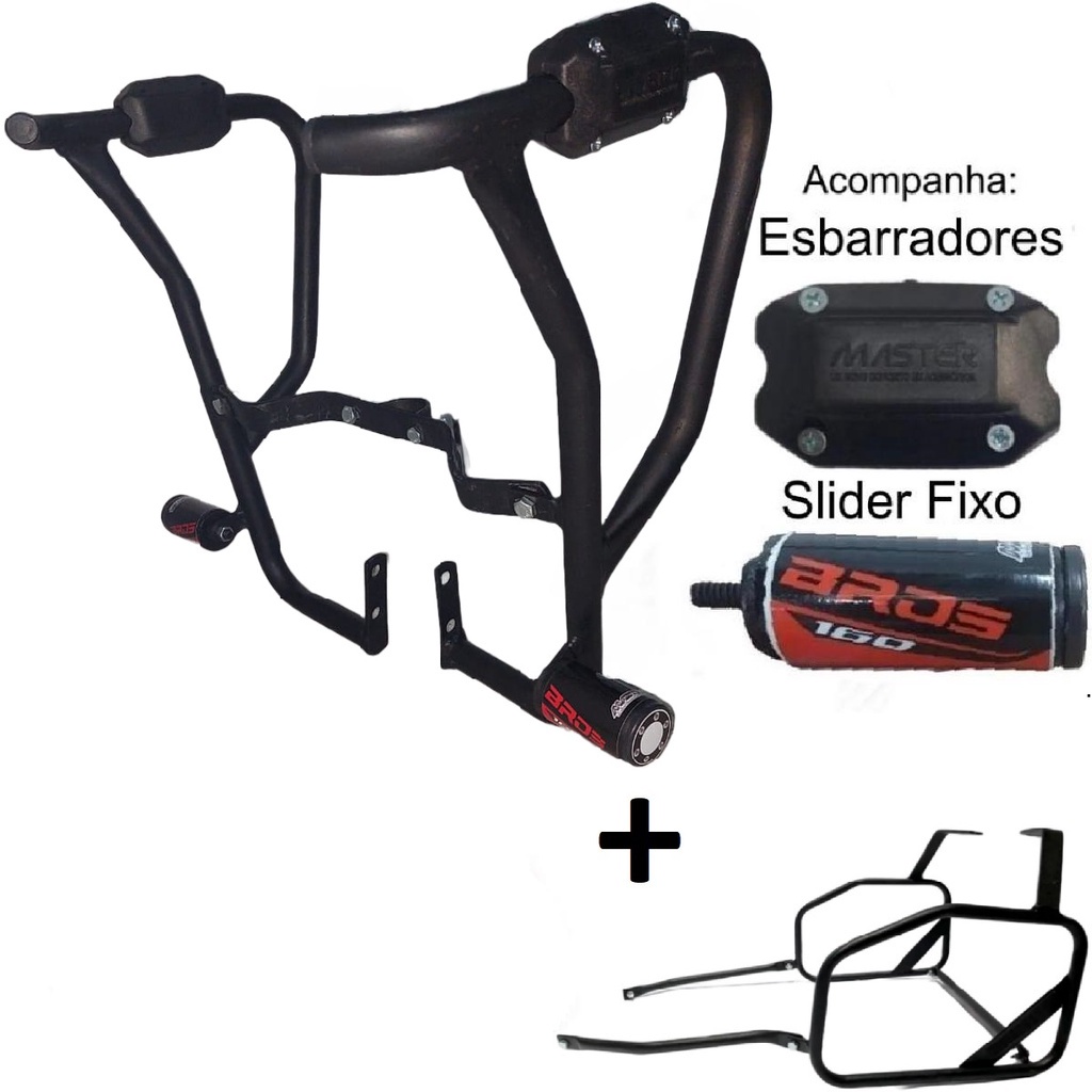 Kit BROS 125 - 150 - 160 Protetor Carenagem Tanque Mata Cachorro Slider + Afastador Alforges Lateral