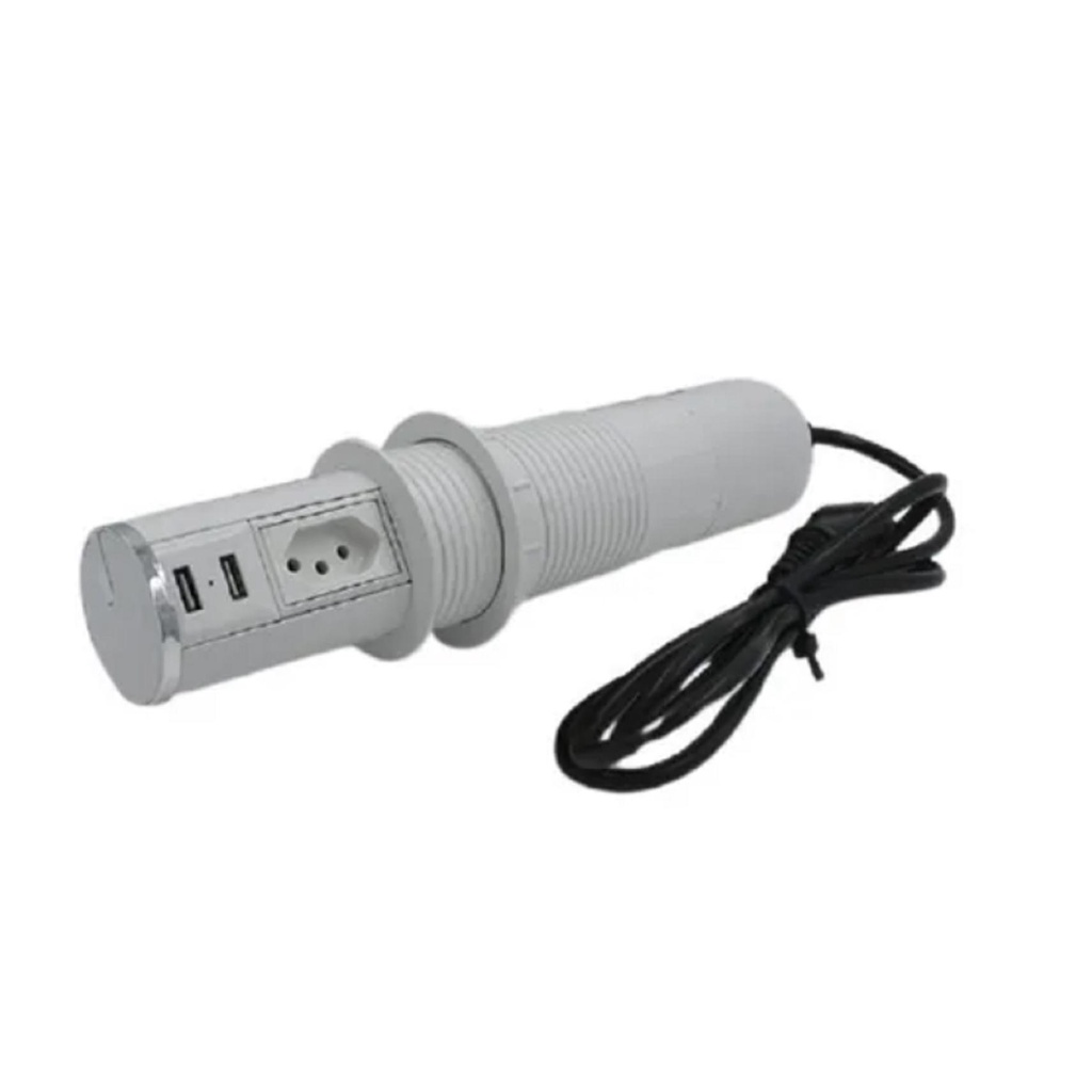 Torre De Tomada + Usb Automática Multiplug Mini Totem Branca