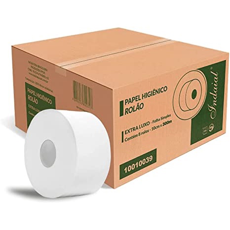 1 Caixa com 8 Rolos de Papel Higiênico Rolão Folha Simples Ipel 100% Celulose - 300m Cada Rolo