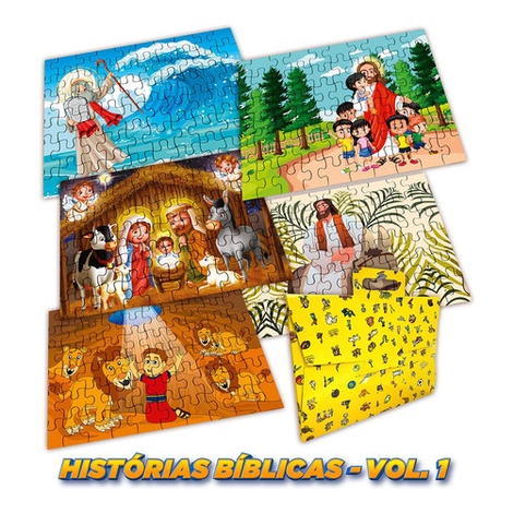 5 Quebra Cabeça Educativo Infantil - Kit Bíblico - Vol 1 Dia das Crianças
