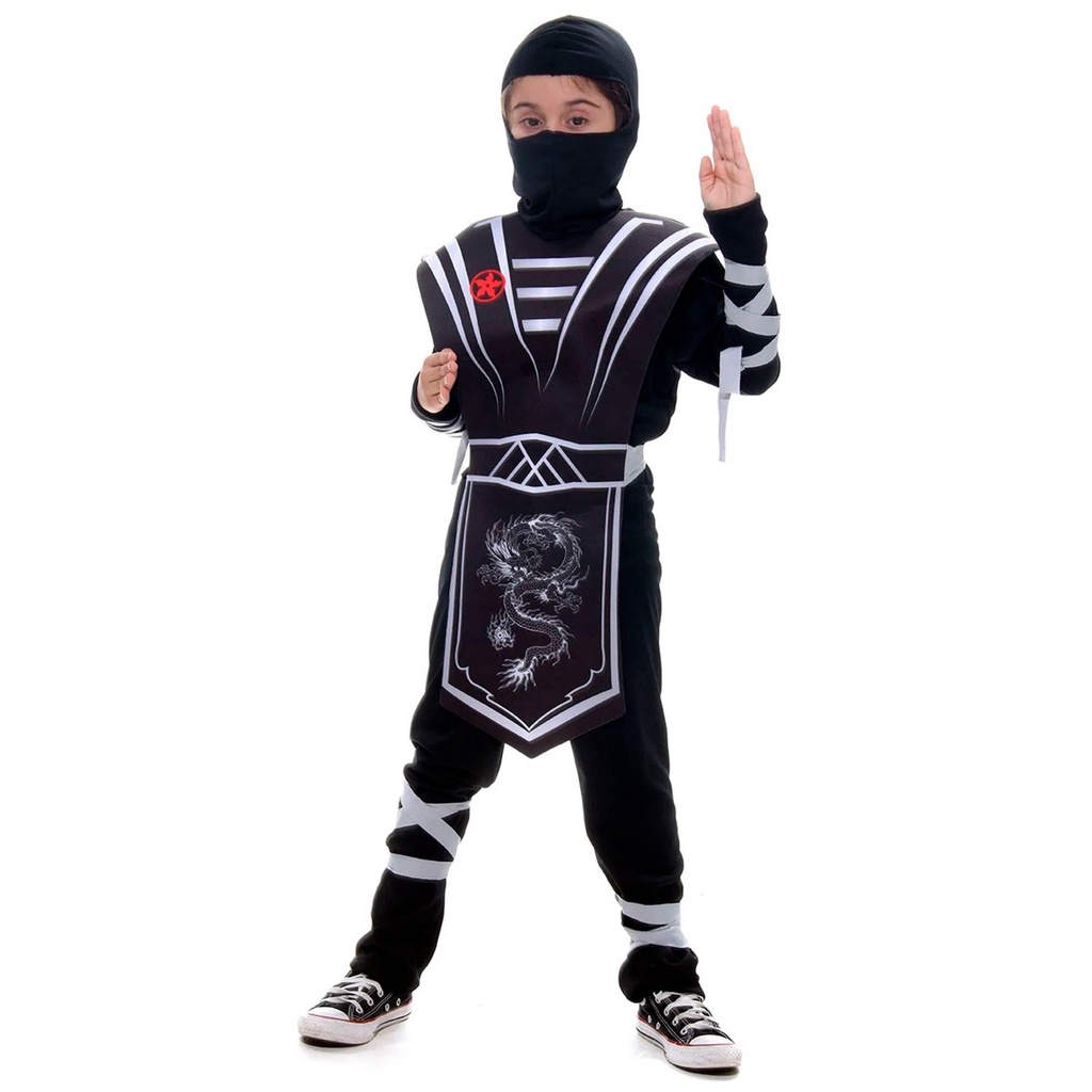 Fantasia Ninja Silver Infantil Samurai Longa Com Máscara em Oferta na Shopee