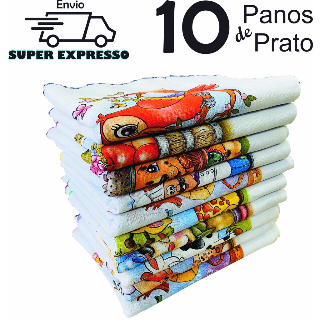 Pano De Prato Estampado Bainha Kit Com 10 Peças