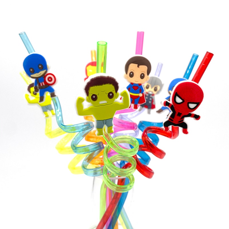 8pcs/Pack Superhero Os Vingadores Canudos Reutilizáveis Plásticos Bebidas Palha