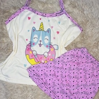 KIT COM 02 BABY DOLL MALHA PERSONAGEM SHORT DOOL ALCINHA PIJAMA DELICADO SHORT ESTAMPADO — imagem 2 de 2
