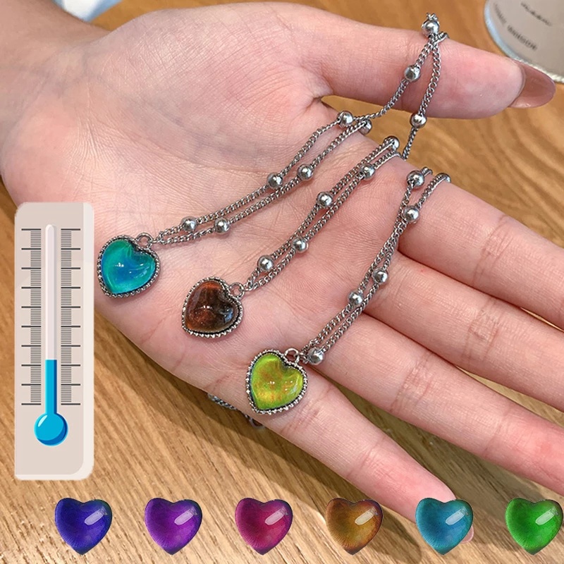 Cordão Feminino Com Pingente De Coração Pêssego/Controle De Temperatura Que Muda De Cor/Colar