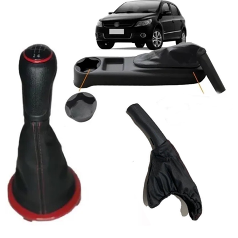 Kit Prolongador coifa cambio bola manopla coifa freio de Mão Gol Voyage Saveiro G4 G5 G6 Vermelho p/ reposição