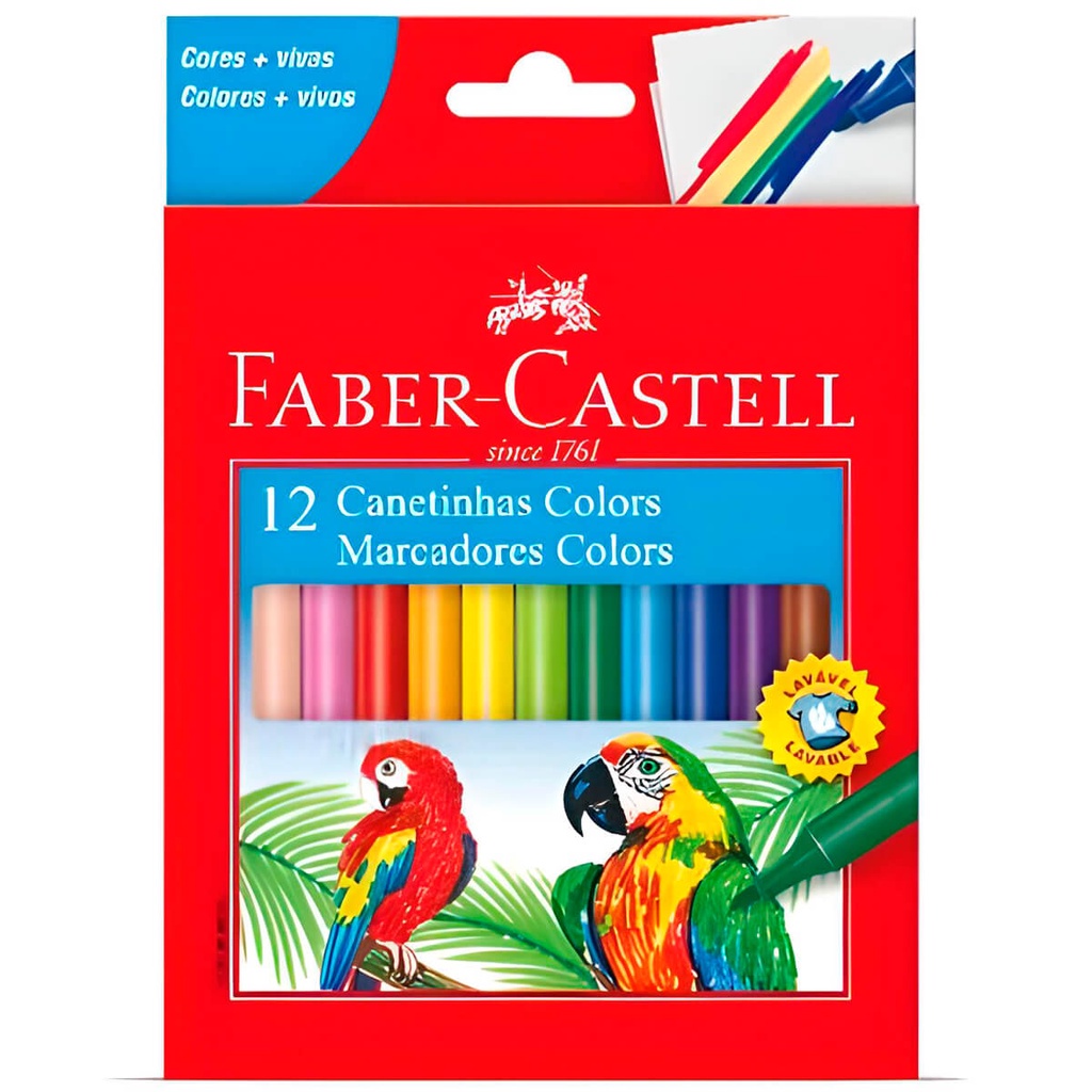 Canetinha Hidrográfica Ponta Média Cores Vivas Não Mancha 12 Cores Faber Castell em Oferta na Shopee