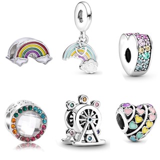 Pulseira Com Pingente De Coração De Laço-Íris Vazado / Contas Buraco Grande Para Fazer Diyjewelry