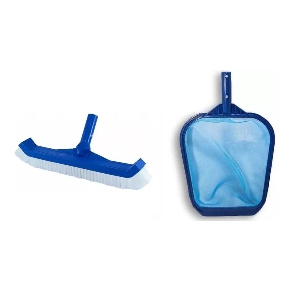 Kit Limpeza Manutenção Piscina Peneira Plástica + Escova